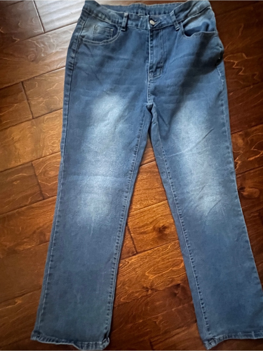 Woman’s XL Classic Straight Blue Jeans gothic stitched cross on pockets